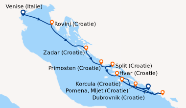 Itinéraire de la croisière Merveilles naturelles et joyaux culturels de Dalmatie