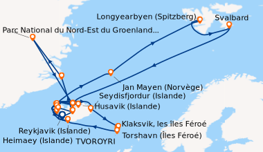 Itinéraire de la croisière Reykjavik (Islande), Flatey Island (Islande),...