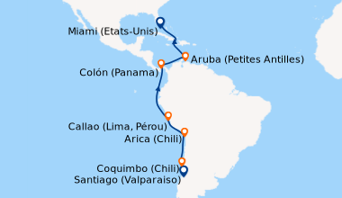 Itinéraire de la croisière Santiago (Valparaiso) , Coquimbo (Chili), En ...