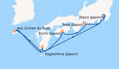 Itinéraire de la croisière Tokyo (Japon), Toba (Japon), Kochi (Japon), E...
