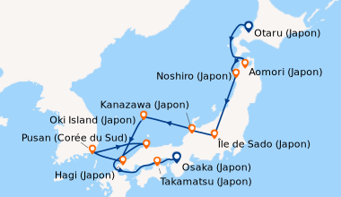 Itinéraire de la croisière Otaru (Japon), En mer, Aomori (Japon), Noshir...