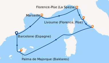 Itinéraire de la croisière Barcelone (Espagne), Marseille, Florence-Pise...