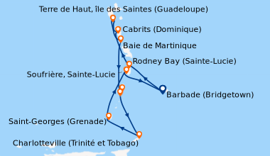 Itinéraire de la croisière Barbade (Bridgetown), Rodney Bay (Sainte-Luci...