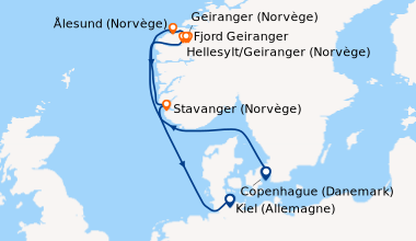 Itinéraire de la croisière Danemark, Norvège, Allemagne