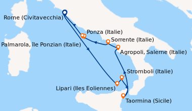 Itinéraire de la croisière Rome (Civitavecchia), En mer, Lipari (Iles Eo...