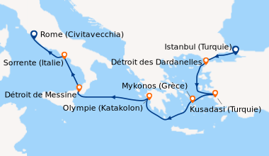 Itinéraire de la croisière Istanbul (Turquie), Détroit des Dardanelles, ...