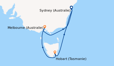 Itinéraire de la croisière Sydney (Australie), En mer, Melbourne (Austra...