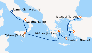 Itinéraire de la croisière Rome (Civitavecchia), Salerne (Italie), Catan...