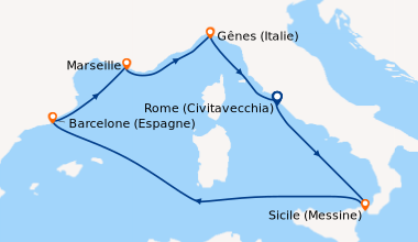 Itinéraire de la croisière Rome (Civitavecchia), Sicile (Messine), En me...