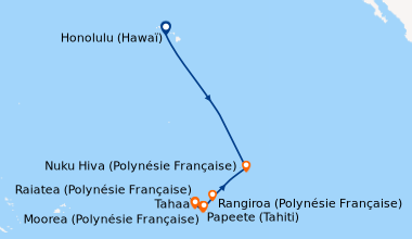 Itinéraire de la croisière Honolulu (Hawaï), En mer, En mer, En mer, En ...