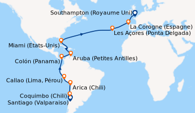 Itinéraire de la croisière Santiago (Valparaiso) , Coquimbo (Chili), En ...
