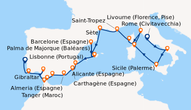 Itinéraire de la croisière Rome (Civitavecchia), Salerne (Italie), Taorm...