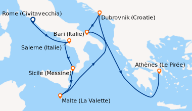 Itinéraire de la croisière Rome (Civitavecchia), Salerne (Italie), Sicil...
