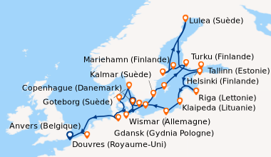 Itinéraire de la croisière Copenhague (Danemark), Wismar (Allemagne), Gu...