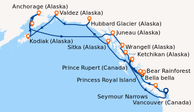 Itinéraire de la croisière Vancouver (Canada), Bella bella, Alaska Insid...