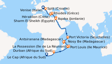 Itinéraire de la croisière Le Cap (Afrique du Sud), En mer, En mer, Durb...