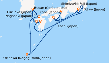 Itinéraire de la croisière Tokyo (Japon), En mer, Nagasaki (Japon), Kuma...