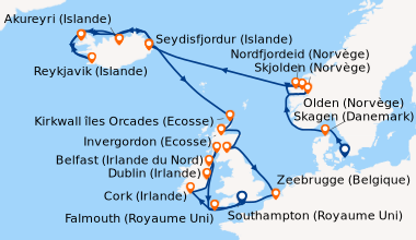 Itinéraire de la croisière Copenhague (Danemark), Skagen (Danemark), Skj...