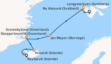 Itinéraire de la croisière Du Svalbard à l’Islande : odyssée polaire