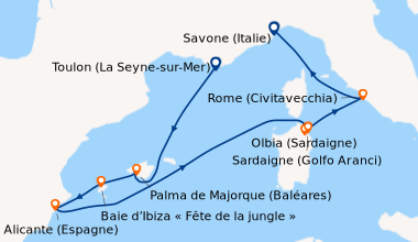 Itinéraire de la croisière Fiesta dans les Baléares