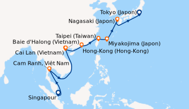 Itinéraire de la croisière Singapour, En mer, Cam Ranh, Viêt Nam, En mer...