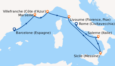 Itinéraire de la croisière Barcelone (Espagne), Marseille, Villefranche ...