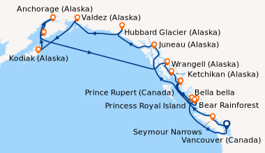 Itinéraire de la croisière Vancouver (Canada), Alaska Inside Passage, Se...