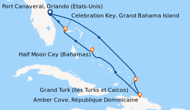 Itinéraire de la croisière Port Canaveral, Orlando (Etats-Unis), En mer,...