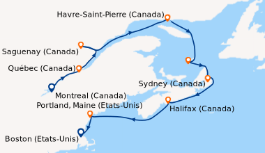 Itinéraire de la croisière Montreal (Canada), Québec (Canada), Québec (C...