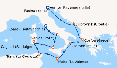 Itinéraire de la croisière Rome (Civitavecchia), Naples (Italie), Sicile...