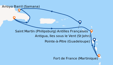 Itinéraire de la croisière Antilles