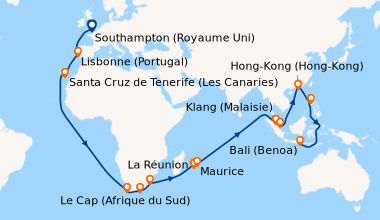 Itinéraire de la croisière Southampton (Royaume Uni), En mer, En mer, Li...