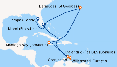 Itinéraire de la croisière Miami (Etats-Unis), En mer, En mer, Oranjesta...