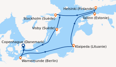 Itinéraire de la croisière Copenhague (Danemark), Warnemunde (Berlin), E...