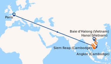 Itinéraire de la croisière Des temples d'Angkor au delta du Mékong, vivez des fêtes de fin d'année uniques et dépaysantes, & Hanoï et la Baie d'Along (1R9_REPPP)
