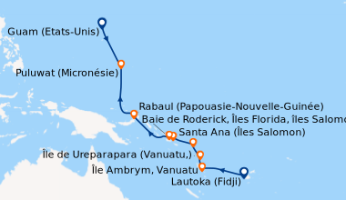 Itinéraire de la croisière Des Fidji à la Micronésie