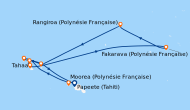 Itinéraire de la croisière Papeete (Tahiti), Moorea (Polynésie Française...