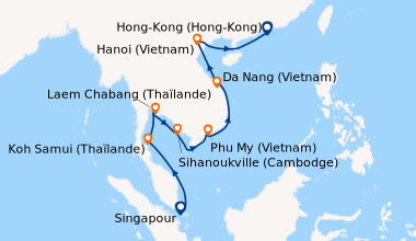 Itinéraire de la croisière Singapour, En mer, Koh Samui (Thaïlande), Lae...
