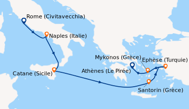 Itinéraire de la croisière Rome (Civitavecchia), Naples (Italie), Catane...