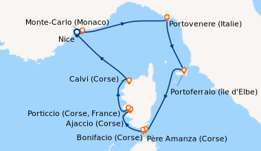Itinéraire de la croisière Nice, Portovenere (Italie), Portoferraio (île...