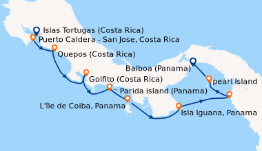 Itinéraire de la croisière Puerto Caldera - San Jose, Costa Rica, Islas ...