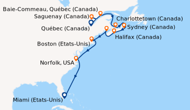 Itinéraire de la croisière Québec (Canada), Saguenay (Canada), Baie-Comm...