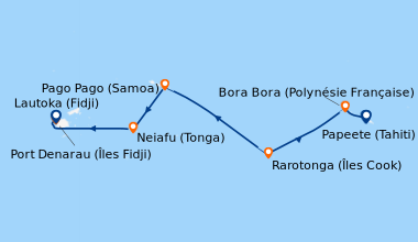 Itinéraire de la croisière Papeete (Tahiti), Bora Bora (Polynésie França...