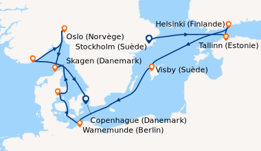 Itinéraire de la croisière Stockholm (Suède), Tallinn (Estonie), Helsink...