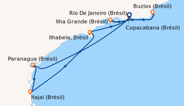 Itinéraire de la croisière Rio De Janeiro (Brésil), Ilha Grande (Brésil)...