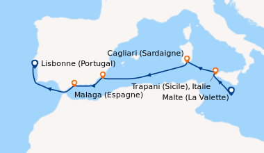 Itinéraire de la croisière Malte (La Valette), Trapani (Sicile), Italie,...