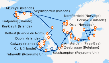 Itinéraire de la croisière Southampton (Royaume Uni) , Falmouth (Royaume...