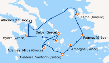 Itinéraire de la croisière Au cœur des îles grecques