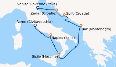 Itinéraire de la croisière Venise, Ravenne (Italie), Zadar (Croatie), Sp...