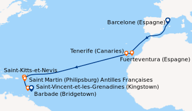 Itinéraire de la croisière Barcelone (Espagne), En mer, En mer, Fuerteve...